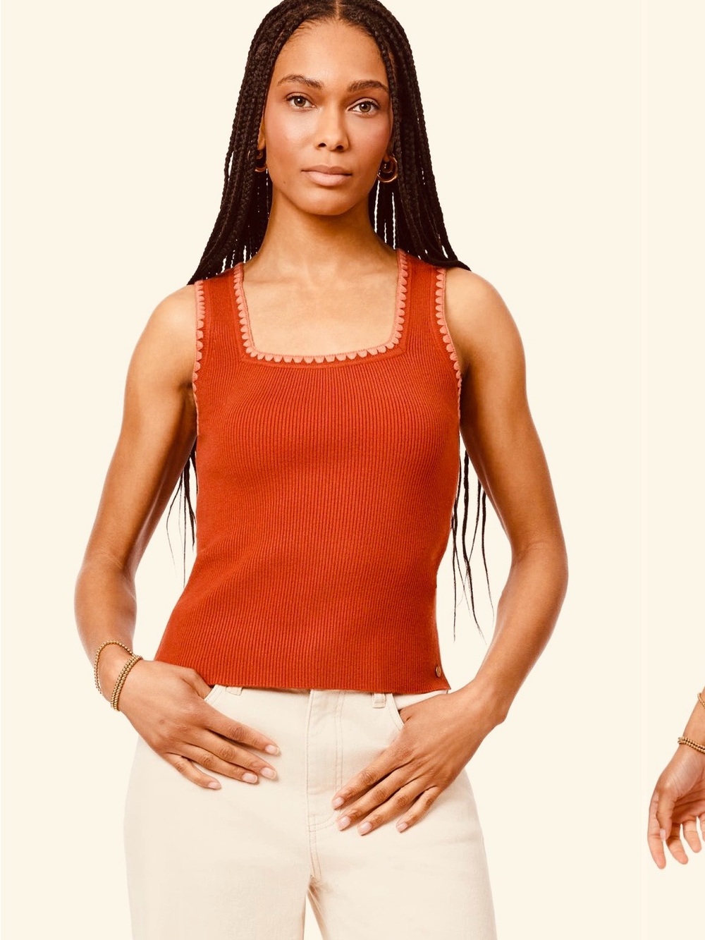 Scotch & Soda Rust Ribbed Square Neck Tank - Picture 2 of 6